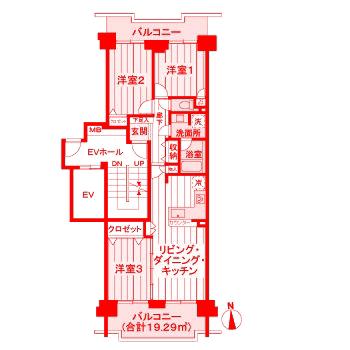 サンステージ緑園都市東の街7番館(3LDK/13階)の間取り写真