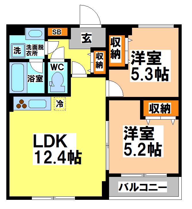 PAPILLON SEKIMAE(2LDK/2階)の間取り写真