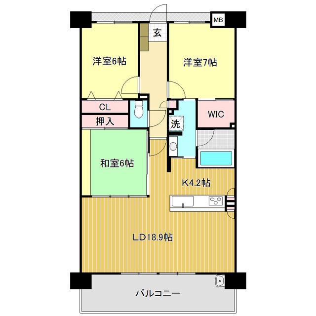 アルファステイツ御座(3LDK/9階)の間取り写真