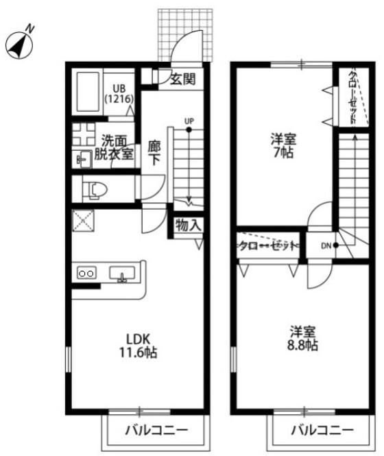アムール鈴木(2LDK/1階)の間取り写真