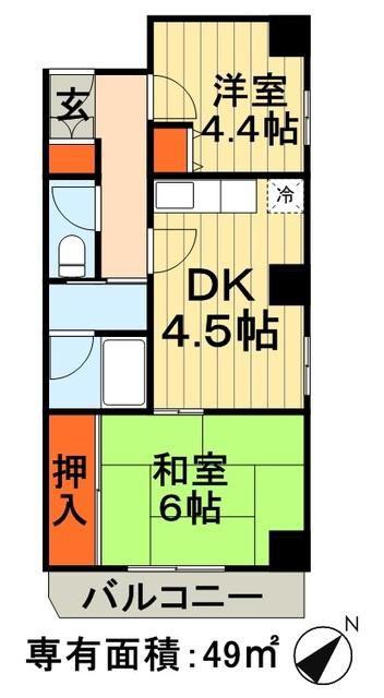 MOMO12千葉中央(2DK/6階)の間取り写真