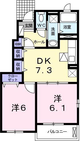 セルヴァ・カルム A(2DK/1階)の間取り写真