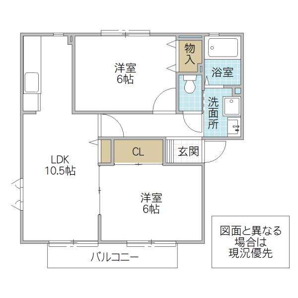 ハーモニープラザ見和C棟(2LDK/1階)の間取り写真