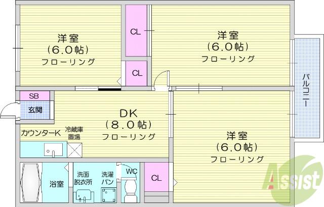 サンシャイン蒲町(3DK/2階)の間取り写真