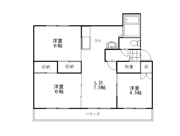 ヴィラナリー釧路(3LDK/2階)の間取り写真