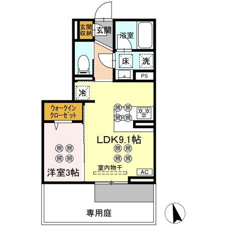ディアライズ河内(1LDK/1階)の間取り写真