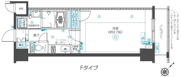 フェニックス新横濱クアトロ(1K/8階)の間取り写真