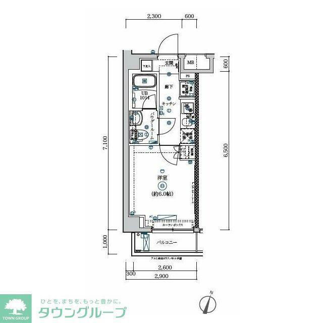 SQUARE CITY TSURUMI RIVERSIDE(1K/6階)の間取り写真