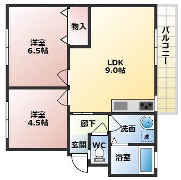 メゾンウエスギI(2DK/2階)の間取り写真