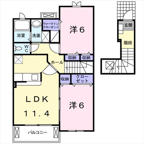 メゾン・ドゥアン B(2LDK/2階)の間取り写真