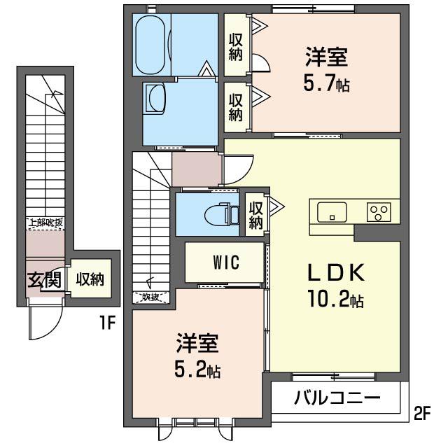 コンティニューA(2LDK/2階)の間取り写真