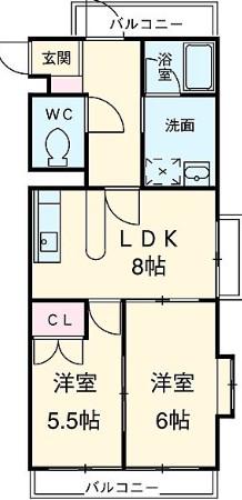 アーク岩塚(2LDK/4階)の間取り写真