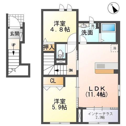 グランディール(2LDK/2階)の間取り写真