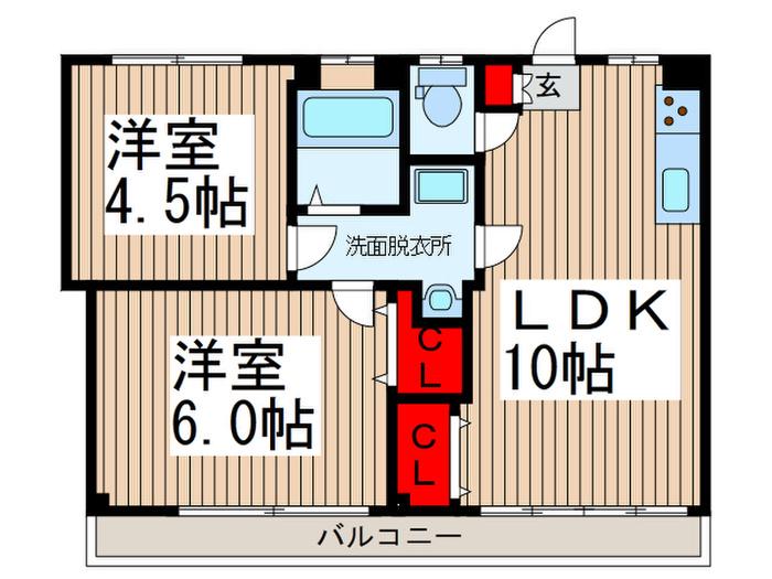 オクトハイツ(2LDK/2階)の間取り写真