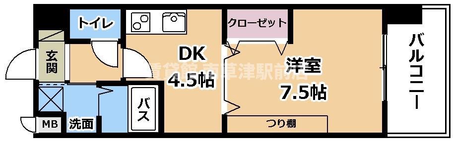 ヴェルジュ南草津II(1DK/4階)の間取り写真