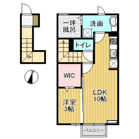 リアンB棟(1LDK/2階)の間取り写真