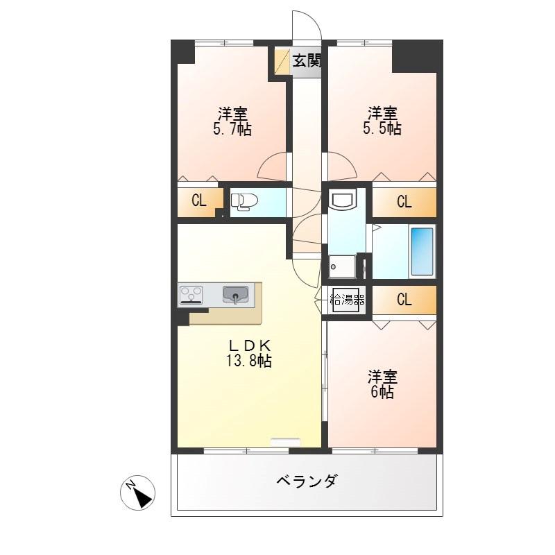 一の沢ヴィラージュマンション(3LDK/2階)の間取り写真