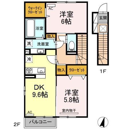 メルベーユ島崎(2DK/2階)の間取り写真