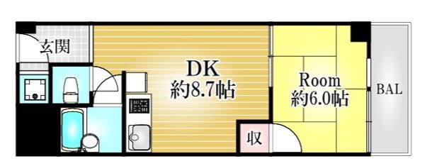 花隈ダイヤハイツ(1DK/5階)の間取り写真