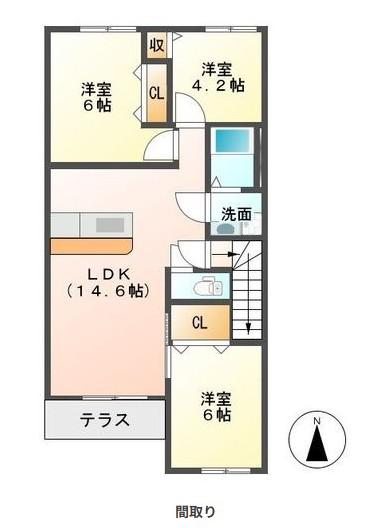 ＪＲ日南線 田吉駅 徒歩14分 2階建 築9年(3LDK/2階)の間取り写真
