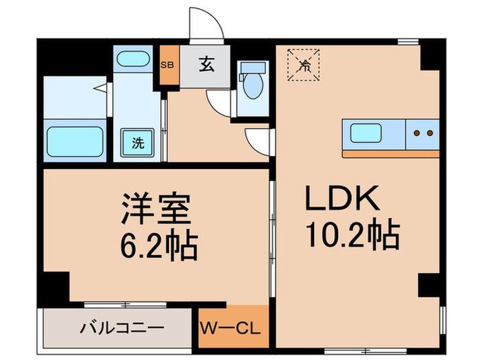 神戸市灘区水道筋マンション(1LDK/3階)の間取り写真
