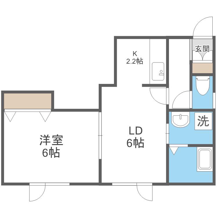 地下鉄南北線 麻生駅 徒歩9分 3階建 築26年(1LDK/2階)の間取り写真