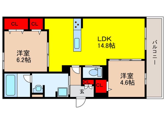 TORISIA千里丘III(2LDK/1階)の間取り写真