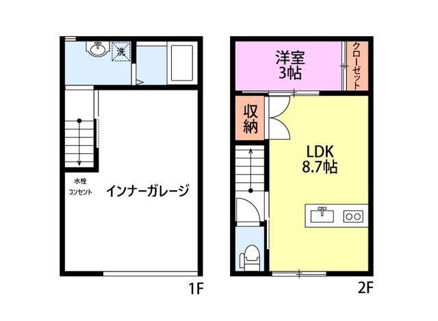 エムガレージ(1LDK/1階)の間取り写真