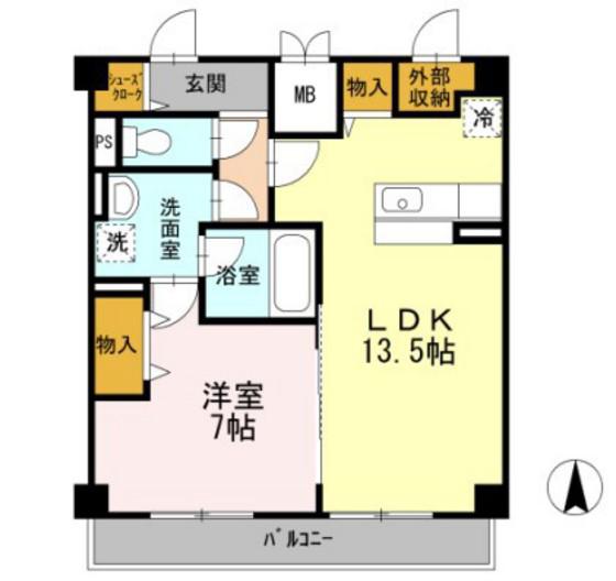 田町ガーデンハイツ(1LDK/7階)の間取り写真
