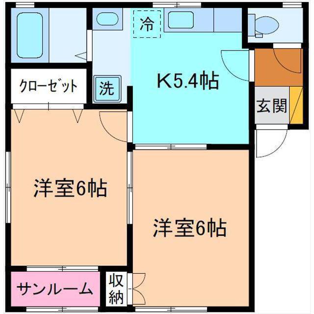 フロランティーヌ(2DK/2階)の間取り写真