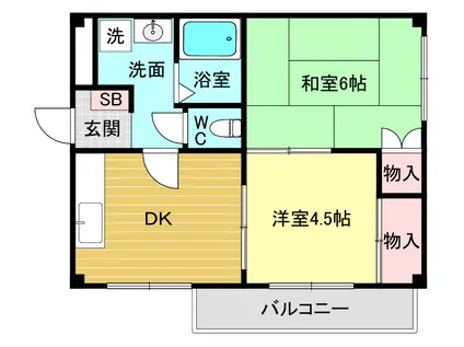 パルコート甲子園口(2DK/1階)の間取り写真