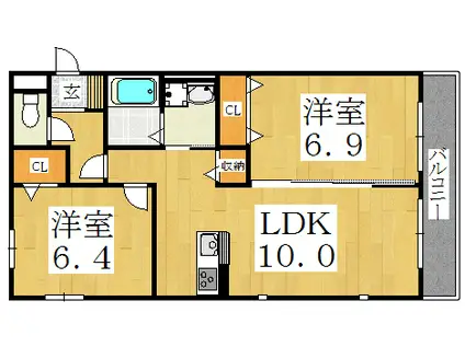 コートキロハナII(2LDK/3階)の間取り写真