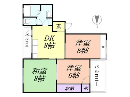 ハイツ有本(3DK/1階)の間取り写真