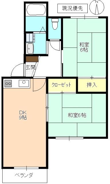 ホワイティー沙羅B棟(2DK/1階)の間取り写真