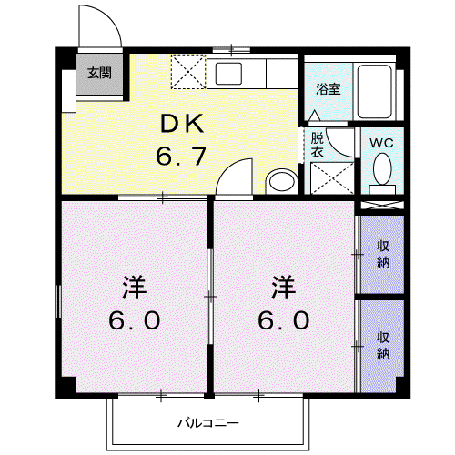 グリーンヒルズA(2DK/2階)の間取り写真
