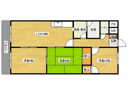 デンファーレ祇園(3LDK/4階)の間取り写真