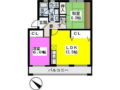 コーポかわらだ(2LDK/4階)の間取り写真