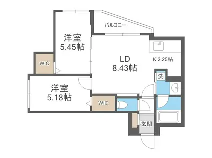 DIORE RESIDENCE SAPPORO(2LDK/5階)の間取り写真
