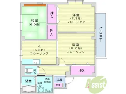 サンハイムサクライ(3K/3階)の間取り写真