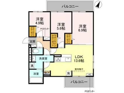 リベルテ四条梅津(3LDK/2階)の間取り写真