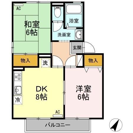 サニーハイム A棟(2DK/2階)の間取り写真