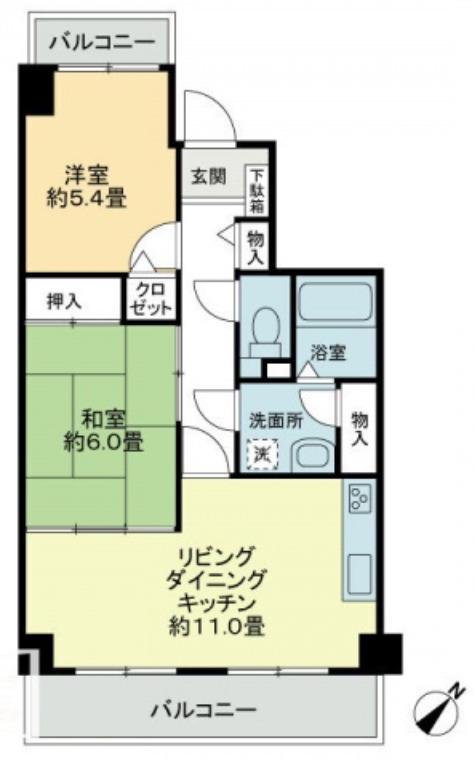 エスポワール辻(2LDK/3階)の間取り写真