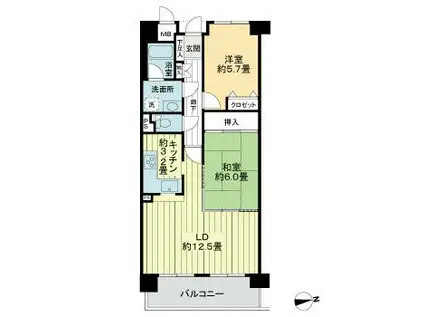 ライオンズマンション富沢(2LDK/3階)の間取り写真