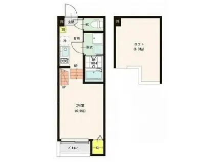 ハーモニーテラス平安通II(1K/1階)の間取り写真