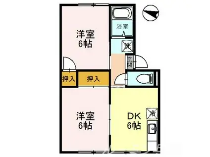 アイランドハイツ桑間 B棟(2DK/1階)の間取り写真