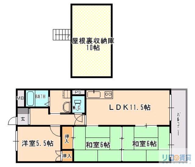 赤崎ビル(3LDK/4階)の間取り写真