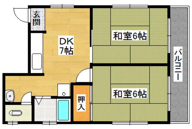 プルシャン城南(2DK/3階)の間取り写真