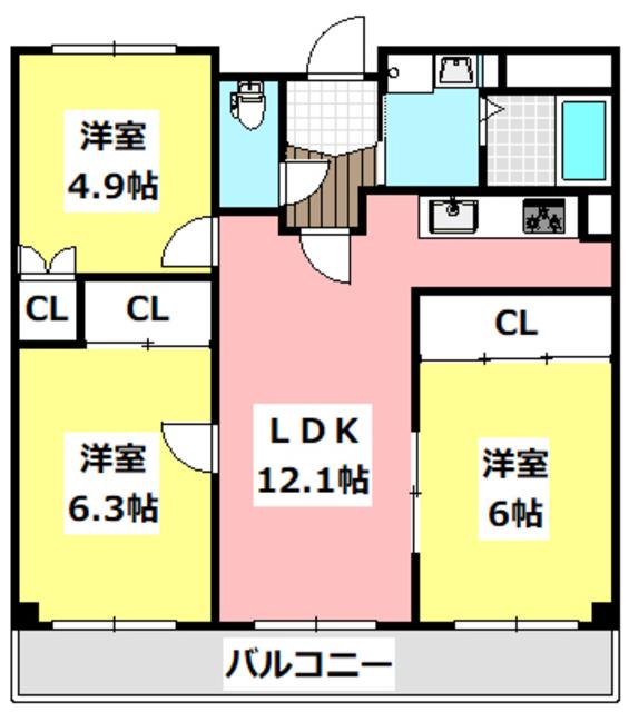 マンションフォルツーナ(3LDK/4階)の間取り写真