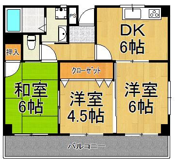 ノ・レーヴ宝塚(3DK/5階)の間取り写真