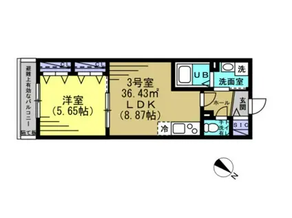 アセンディア成田(1LDK/2階)の間取り写真